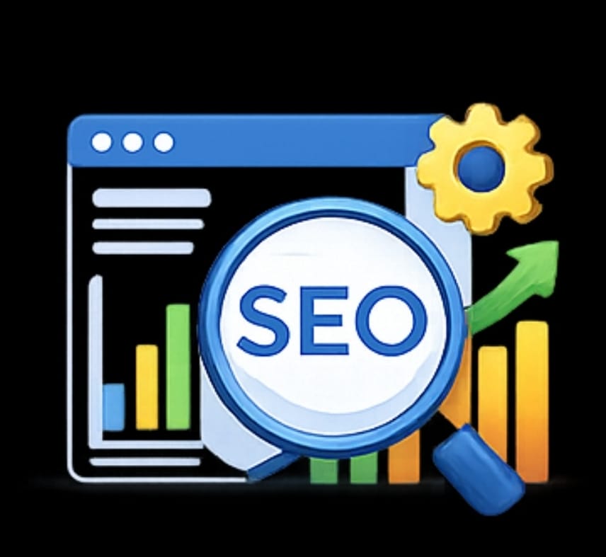SEO services illustration with analytics growth chart by Digital Marketing Agency in Ahmedabad