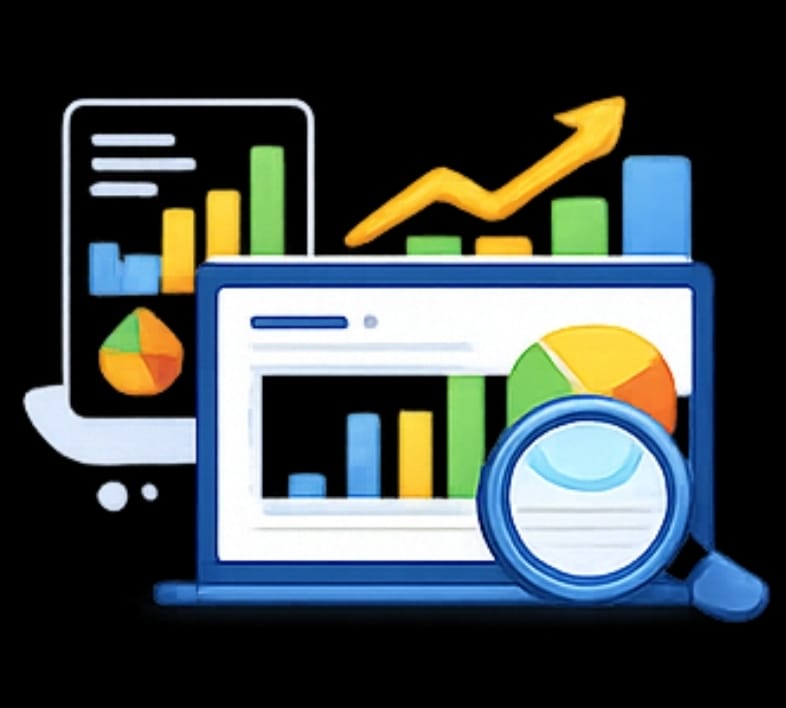 Tracking analytics and reporting dashboard illustration by Digital Marketing Agency in Ahmedabad